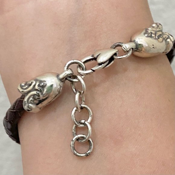 Retired BRIGHTON Cupid’s Bandit Silver Heart Brown Braided Leather Bracelet 26g - Picture 8 of 13